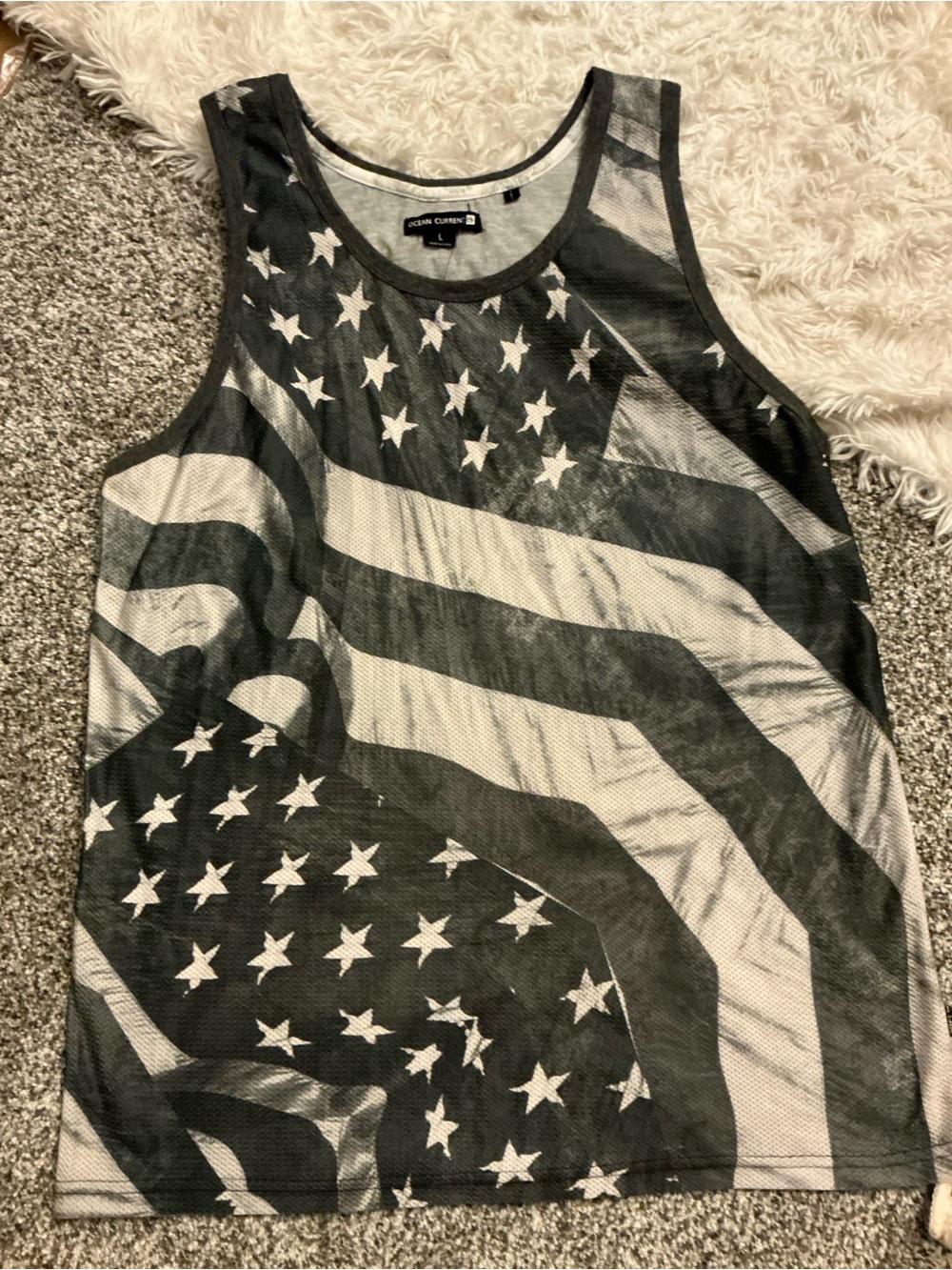 Black & White American Flag Mesh Tank Top